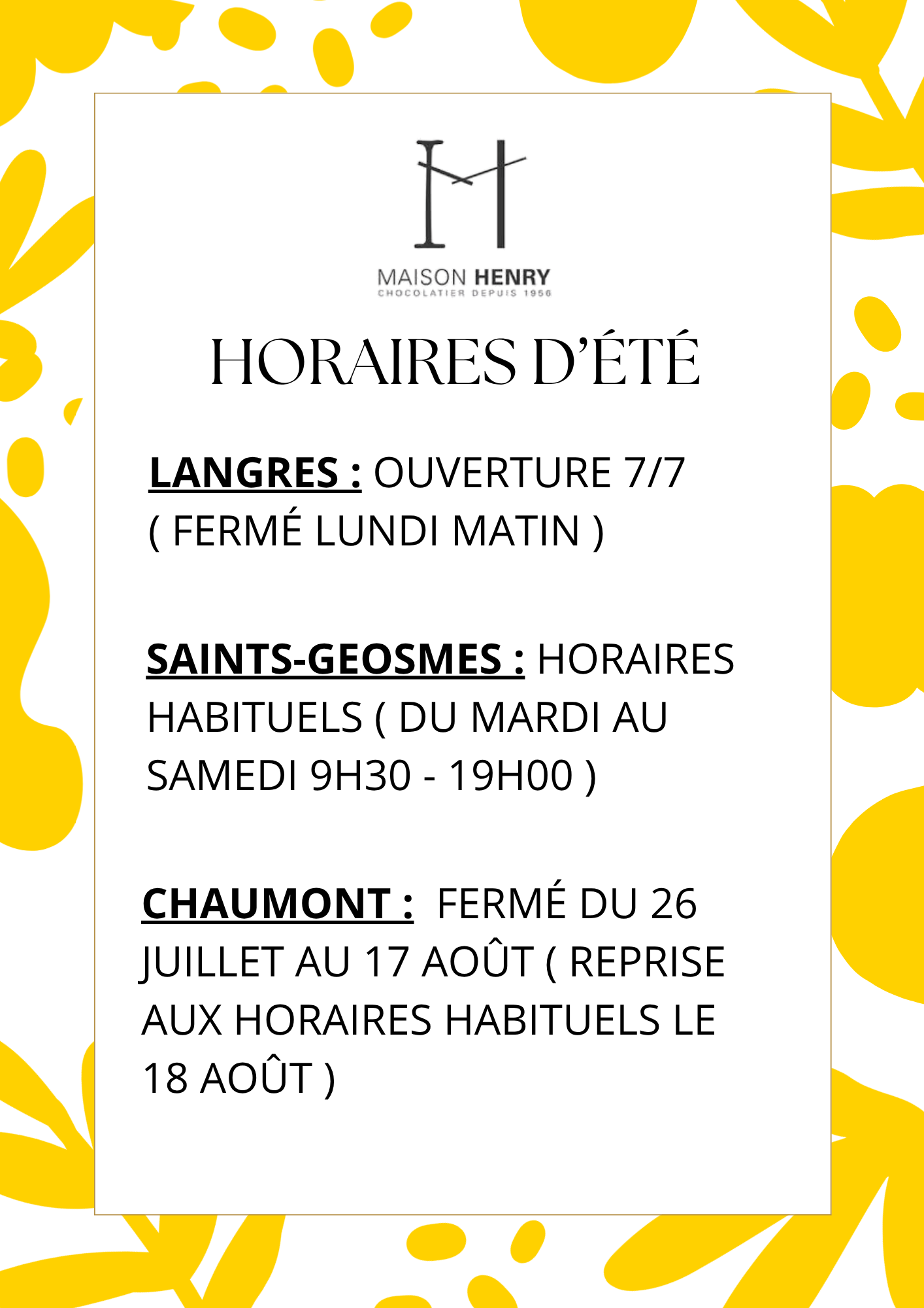 Horaires d'été